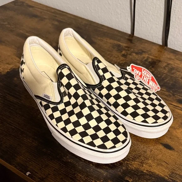 Vans Black and White Checkered Slip-On Loafers - Picture 1 of 4